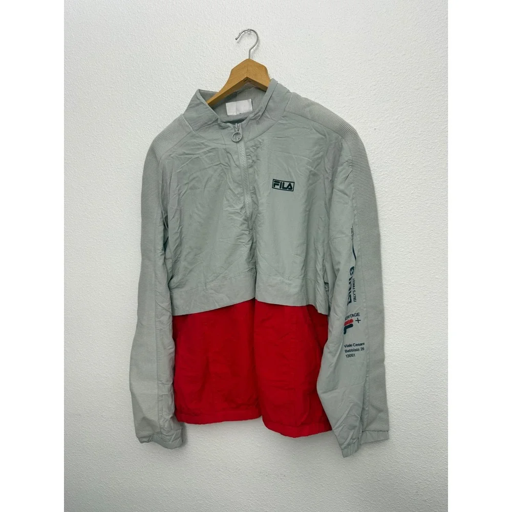 FILA Heritage Biella Italy's Finest Windbreaker Grey Red XXL Quarter Zip Jacket